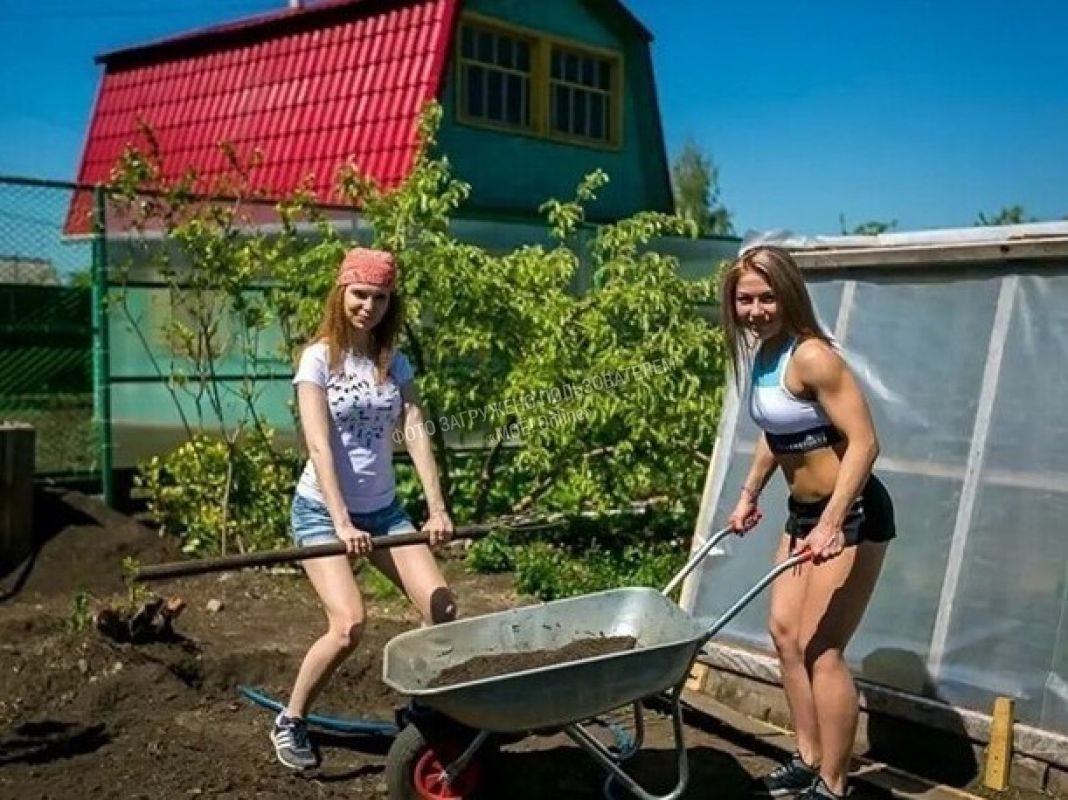 Девушки в огороде в купальнике фото