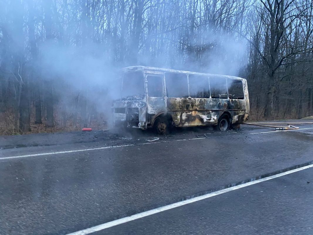 Автобус с пассажирами загорелся на трассе в Воронежской области