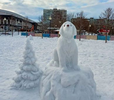  В Воронеже слепили снежную скульптуру собаки, ждущей «своего человека»