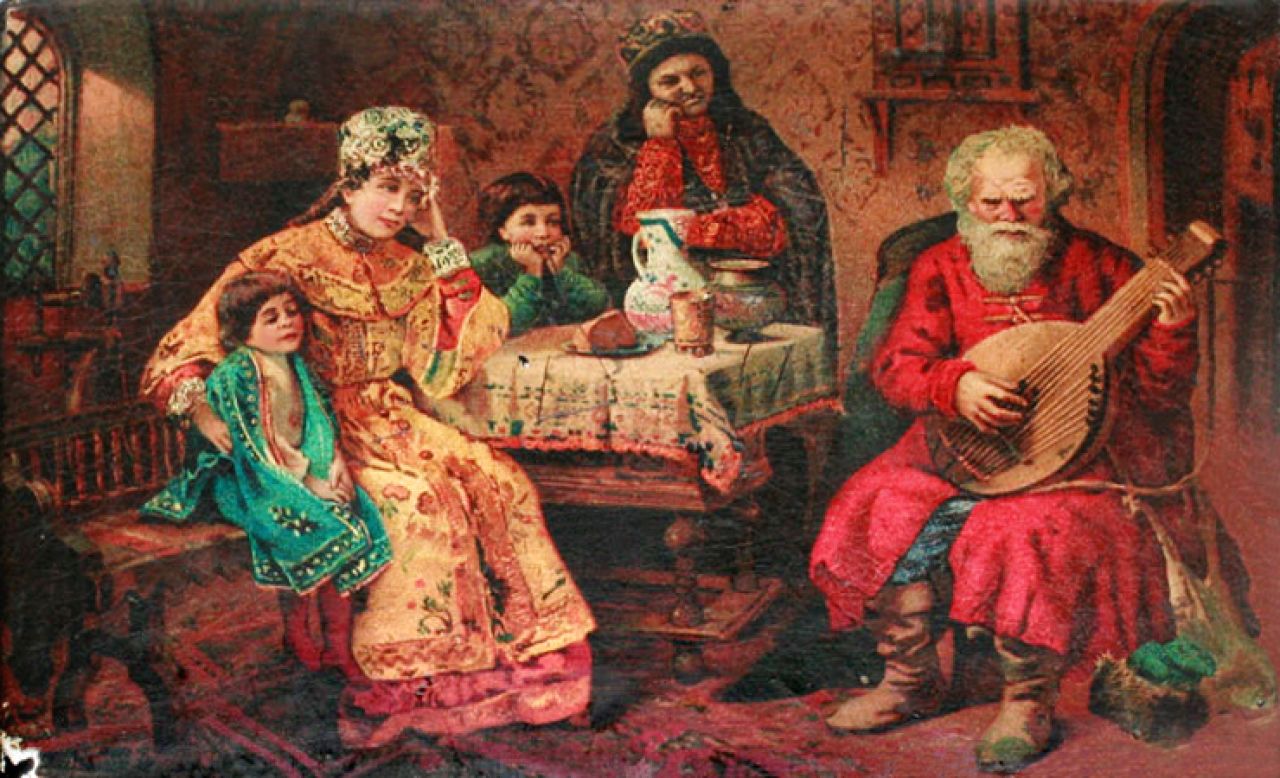 Певец-сказитель. Рисунок со шкатулки XIX века