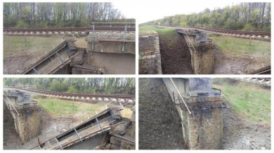 Появились фото железнодорожного моста, разрушенного в Курской области