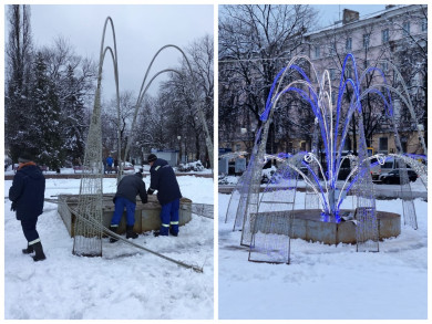 Зимний фонтан из 8 тысяч цветных «брызг» заработал в Кольцовском сквере