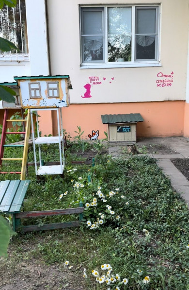 Пенсионер превратил газон на улице Ломоносова в арт-объект 