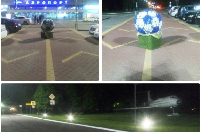 Воронежский аэропорт украсили футбольными мячами
